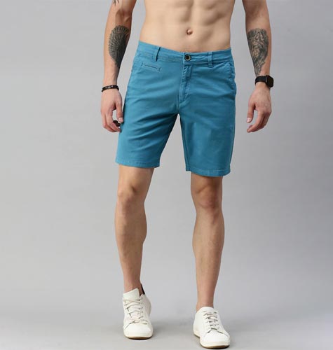 Men Blue Solid Regular Fit Regular Shorts